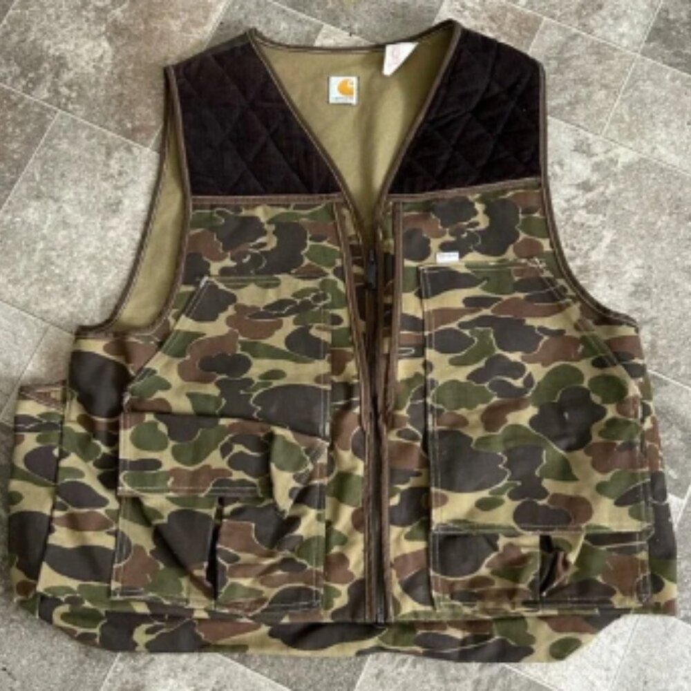 Vintage 1980's Camouflage Carhartt Hunting Vest CLEAN XL Made In USA Carhartt
